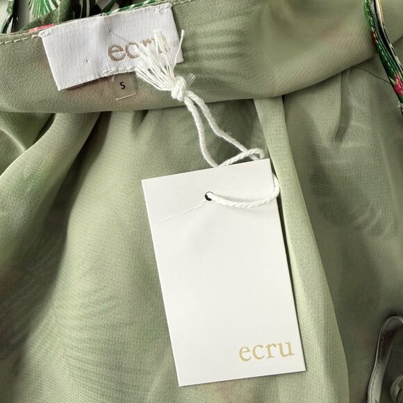 Tropical Print Sleeveless Mini Dress With Adjustable Straps & Tie Waist By Ecru - Picture 5 of 5